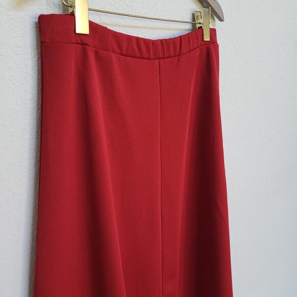 Vintage Skirt Womens L XL 14 16 Dark Red A Line Midi Elastic Waist  Retro Fall - Picture 7 of 10